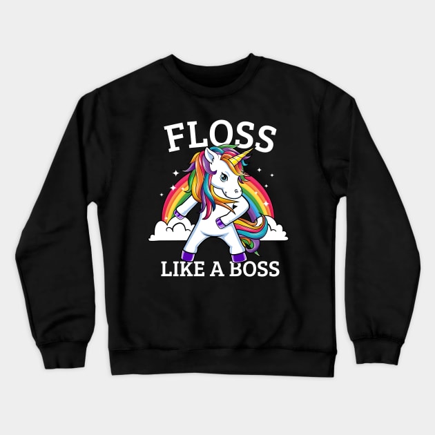 Floss Like A Boss Rainbow Unicorn Dance Crewneck Sweatshirt by HCMGift